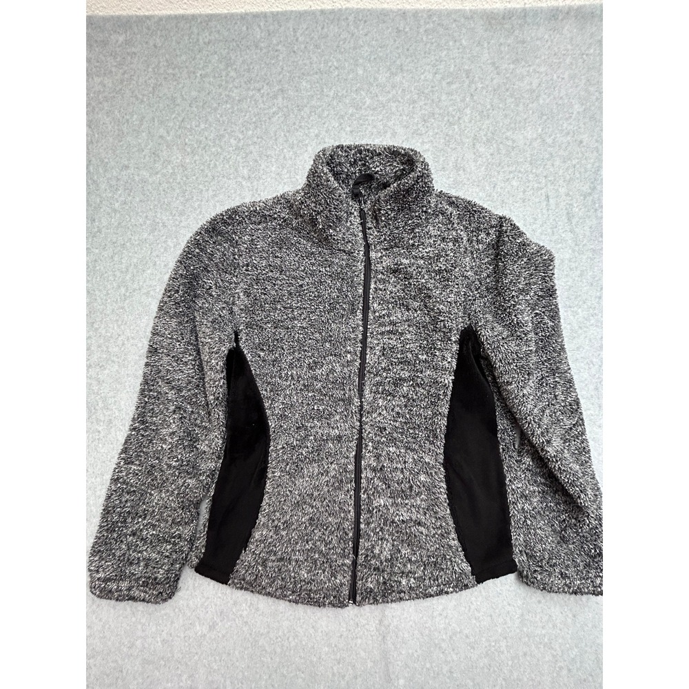 Great Northwest Indigo Womens Medium Fleece Jacket Grey Black Full Zip Mock Neck